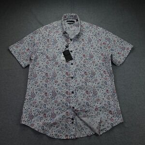 Quieti‎ Shirt Mens Medium White Multi Paisley Stretch Short Sleeve Button Up